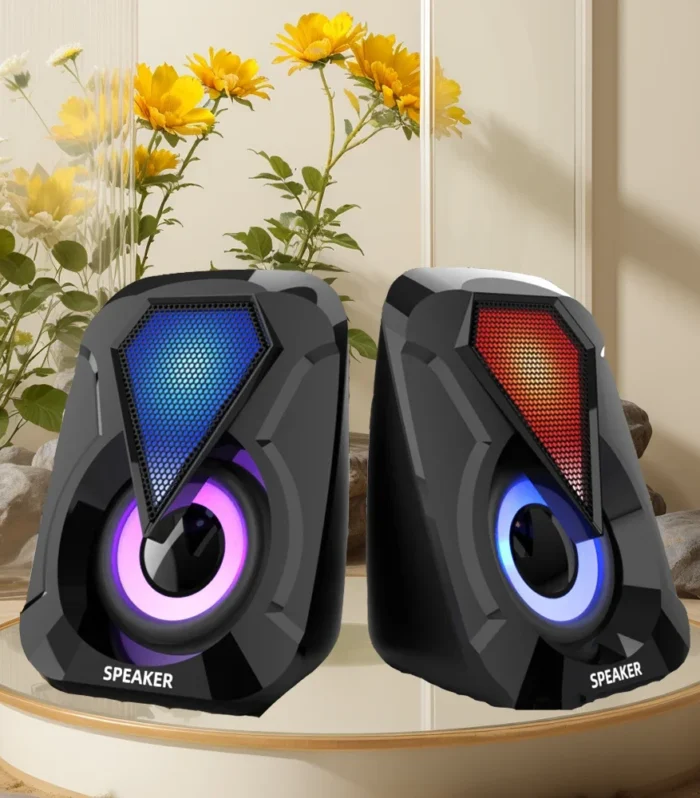 Computer Speakers with Subwoofer & LED Lighting – USB Wired SoundBox for PC, Laptop & Smartphone