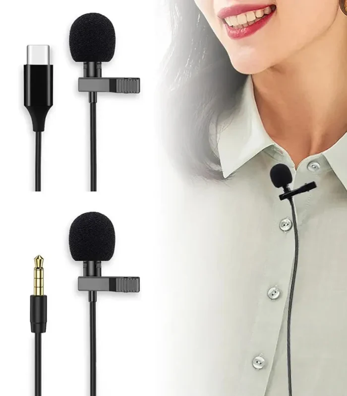 1.5m Mini Portable Lavalier Condenser Mic – USB/3.5mm/Type-C for Phone & PC